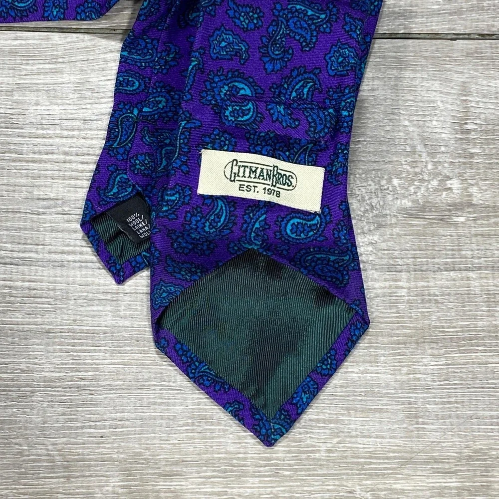 Gitman Bros Tie‎ Mens One Size Purple Blue Paisley Silk Woven Necktie Classic